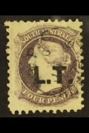 SOUTH AUSTRALIA DEPARTMENTALS "L..T." (Land Titles) 1871 4d Dull Purple, Perf 10, SG 95, Ovptd "L.T.", Very Fine... - Other & Unclassified