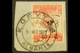 FRENCH ADMINISTRATION OF KORYTSA 1916 10c On 2l Rose, Campaign Stamp, Kara 139, Superb Used On Piece. Only 368... - Albania