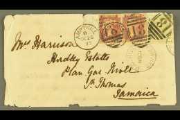 1877 (Oct 26) Cover To Jamaica (faults) Bearing 1858-79 1d Pair Plus 1877 4d Sage-green (SG 153) Plate 15, All... - Sonstige & Ohne Zuordnung