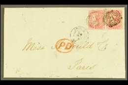 1857 (Oct) Neat Entire Letter To Paris, Bearing Horizontal Pair Of 4d Rose, SG 66, Tied By "21" London Cancels,... - Autres & Non Classés