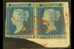 1841 2d Blue PAIR 'EB-EC' (plate 3), Cancelled By RED MALTESE CROSS Cancellations, SG 14e, Tied To Small Piece.... - Altri & Non Classificati