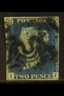 1840 2d Blue 'IJ' Plate 2, SG 5, Used With Black Maltese Cross Postmarks, 3+ Margins Just Touching At Lower Right,... - Altri & Non Classificati