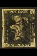 1840 1d Black 'QF' RARE PLATE XI, SG 2, Used With 4 Margins & Black MC Cancellation, Small Thin In Margin At... - Unclassified