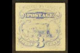 PROOF 1869 3c Ultramarine On Card, Scott 114P4, Fine. For More Images, Please Visit... - Other & Unclassified