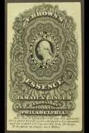PRIVATE DIE PROPRIETARY MEDICINE STAMP 1862 Fred Brown Co "Essence Of Jamaica Ginger" 2c Black On Old Paper, Die... - Sonstige & Ohne Zuordnung