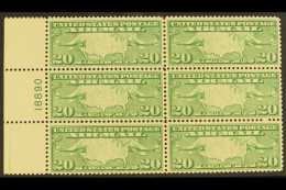 1926-7 AIRMAIL 20c Yellow-green, Plate Block Of 6, Scott C9, Very Lightly Hinged On One Stamp, Others Never Hinged... - Autres & Non Classés