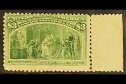 1893 $3 Yellow-green, Columbian Expo, Scott 243, Mint, Small Gum Thin, Centred High. For More Images, Please Visit... - Other & Unclassified