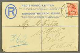 1917 (18 Jun) 4d Blue Registered Envelope To Aus Uprated With 1d Union Stamp Tied By Fine "AR OAB" Altered German... - Afrique Du Sud-Ouest (1923-1990)