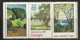 Chêne De Georgie, Paysage Champêtre D'Iowa.  3 Timbres Neufs ** Des ETATS-UNIS - Trees