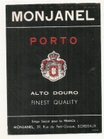 - étiquette - PORTO MONJANEL -  Alto Duro - Mise Bordeaux - Red Wines
