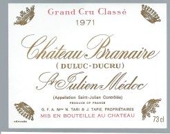 Etiquette Vin  Chateau  Branaire "Duluc Ducru"  Grand Cru Classé En 1855  Saint Julien Medoc  1971 N Tarie  Propriétaire - Bordeaux