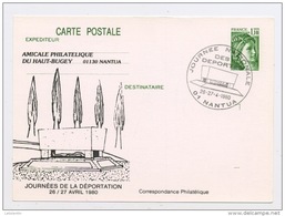 FRANCE - ENTIER TYPE SABINE1,10 VERT REPIQUÉ (JOURNÉES DE LA DÉPORTATION 26/27 AVRIL 1980 ) N° YT 2058-CP1 OBLITÉRÉ DU 2 - Cartes Postales Repiquages (avant 1995)