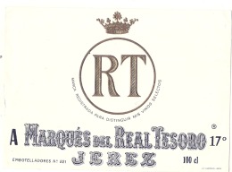 - étiquette -   -1920/50 - Marques Del Real TESORO JEREZ - Dorure à Chaud - Rotwein