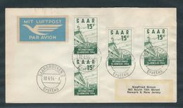 SAAR Luftpostbrief Mit MiNr. 348 MeF (4x), Ersttagsstempel, Nach New Jersey USA - Lettres & Documents