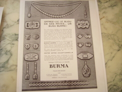 ANCIENNE PUBLICITE BIJOUX BURMA SON REVE 1931 - Otros & Sin Clasificación