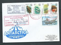 Belgium Antarctic 1995 Cover Chile To UK Belgian Ascent Of Mt Vinson Cachet And Climber Signed By 2 - 1991-2000