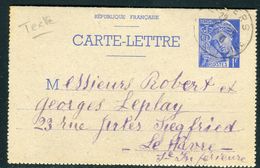 France - Entier Postal Type Mercure De Angers Pour Le Havre En 1940 - Ref JJ 58 - Cartoline-lettere