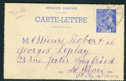 France - Entier Postal Type Mercure De Angers Pour Le Havre En 1940 - Ref JJ 58 - Kaartbrieven