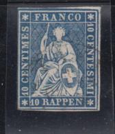 N°23B (N°27) - 10 Rp Bleu Foncé - 1 Filet Effleuré - Oblitérés