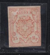 N°18 (N°22) - 15Rp Rouge - Léger Déft - 1843-1852 Timbres Cantonaux Et  Fédéraux