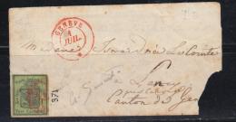 N°6 (N°3) - Port Cantonal De GENEVE - Obl. Rosette Rge + Càd Rge De GENEVE - 1/JUIL/? - Pr Lancy - B/TB - 1843-1852 Federal & Cantonal Stamps
