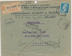 Pli Rec De BELFORT - Afft Pasteur 1F50 - Obl. 11/3/1927 + Griffe Retour à L'Envoyeur - B/TB - Cartas & Documentos