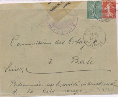 N°130, 135 - De Bitschwiller - Thann - 24/7/15 - Pr Bâle - Arrivée 3/8/15 - Bde Et Cachet Censure - Covers & Documents