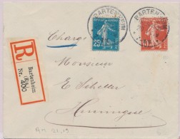 N°138, 141 - Rec De Bartenheim - 20/1/19 - Pr Huningue - TB - Lettres & Documents