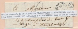 T15 Ribeauvillé (1849) + CF "C"= St Hippolyte + Taxe Tampon 2 - B/TB - Briefe U. Dokumente