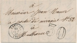 T15 Cernay - 1856 - Pour Mulhouse - Taxe 30Dt - TB - Lettres & Documents