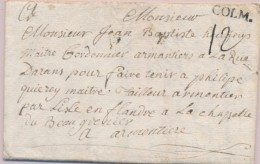 COLM 12 - Du Camp De Neuf Brisach - 15/9/1743 - Postée à Colmar - Pr Armentière - Cartas & Documentos