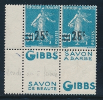 N°217e - Boucle Du "5" Fermé - Tenant à Normal + Bde PUB GIBBS - TB - Unused Stamps