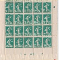 N°159 - 10c Vert - Bloc De 20 - Bas De Feuille Avec Spectaculaire Piquage à Cheval - TB - Unused Stamps