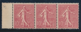 N°129 - Bde De 3 - BDF - Impression Recto-verso Partielle - TB - Neufs