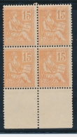 N°117 - 15c Orange - Bloc De 4 - BDF Inf. - Recto-verso Partiel S/2 Ex - TB - Unused Stamps