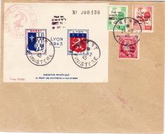 Brest - 3 Val Surch + 1 Bloc Lyon 1943 - Obl. Brest 24/2/43 + Grd Cachet Rouge Hôpital Miltaire - TB - Liberazione