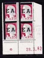 TIMBRES DE FRANCE SURCH. "EA" N°1263 - Bloc De 4 - Coin Daté 28/3/62 - TB - Vide