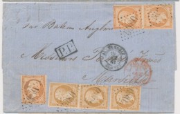 POSTE MARITIME  N°13B (x3 Dt Paire) + N°16 (x3 Dt Paire) - Afft à 1F50 - Obl. GC 5080 - Alexandrie - 19/1 - 1849-1876: Période Classique