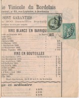 N°74, 50 - Obl. Bordeaux - S/Fgt De BJ - Collé S/doc De La Cie Vinicole Du Bordelais - B/TB - 1849-1876: Période Classique