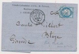 N°60B - 25c Bleu - Type II - Pub. Claude Lafontaine Au Verso - Càd 27/4/74 - TB - 1849-1876: Période Classique