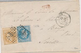 N°28/29 - N°28 Piquage - Obl. GC 2656 - Càd Nice Du 21/04/1868 - Pr La Suisse - TB - 1849-1876: Période Classique