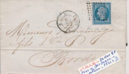 N°14Ae - Bleu S/lilas - Obl. Bur "C" - 24 Mars 58 - Pr Bordeaux - TB - 1849-1876: Période Classique