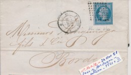 N°14Ae - Bleu S/lilas - Obl. Bur "C" - 24 Mars 58 - Pr Bordeaux - TB - 1849-1876: Classic Period