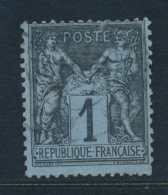 N°84 - 1c Noir S/bleu De Prusse - Fente Et Pli D'angle - 1876-1878 Sage (Type I)