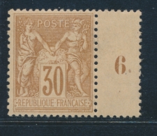 N°80 - 30c Brun Jaune + Mill. 6 - TB - 1876-1878 Sage (Type I)