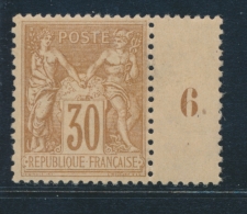 N°80 - 30c Brun Jaune + Mill. 6 - TB - 1876-1878 Sage (Tipo I)