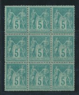 N°75 - 5c Vert - Bloc De 9 - TB - 1876-1878 Sage (Type I)