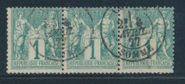 N°61 - 1c Vert - Bde De 3 - TB - 1876-1878 Sage (Type I)