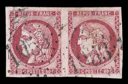 N°49f - 80c Rose - Paire - Dt 1 Ex "88" Au Lieu De "80" - Très Rare - Certif. Calves - TB - 1870 Bordeaux Printing