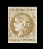 N°43Ab - 10c Bistre Verdâtre - R1 - Signé Brun - TB - 1870 Bordeaux Printing